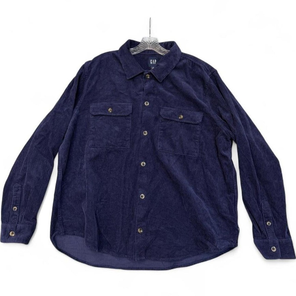 GAP Mens Corduroy Button Down Shirt Long Sleeve Navy Blue XL Flap Pockets⁠